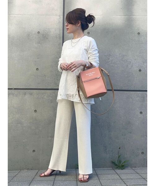 シャーリングスリーブTシャツ+レースキャミソールSET（Tシャツ/カットソー）｜AnriettMusee（アンリエットミュゼ）