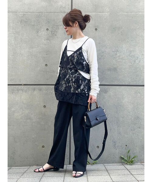 シャーリングスリーブTシャツ+レースキャミソールSET（Tシャツ/カットソー）｜AnriettMusee（アンリエットミュゼ）