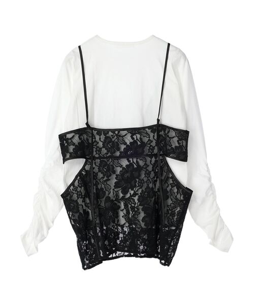 シャーリングスリーブTシャツ+レースキャミソールSET（Tシャツ/カットソー）｜AnriettMusee（アンリエットミュゼ）