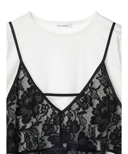 シャーリングスリーブTシャツ+レースキャミソールSET（Tシャツ/カットソー）｜AnriettMusee（アンリエットミュゼ）