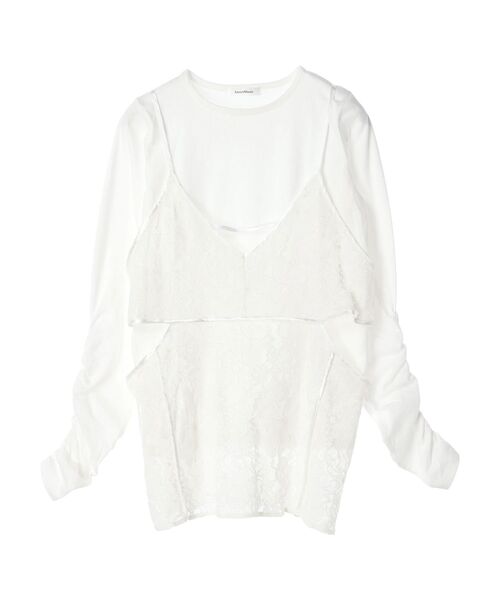 シャーリングスリーブTシャツ+レースキャミソールSET（Tシャツ/カットソー）｜AnriettMusee（アンリエットミュゼ）