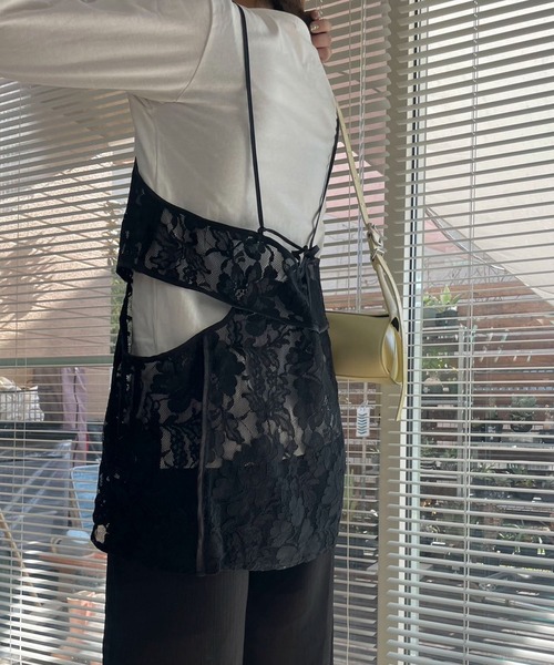 シャーリングスリーブTシャツ+レースキャミソールSET（Tシャツ/カットソー）｜AnriettMusee（アンリエットミュゼ）