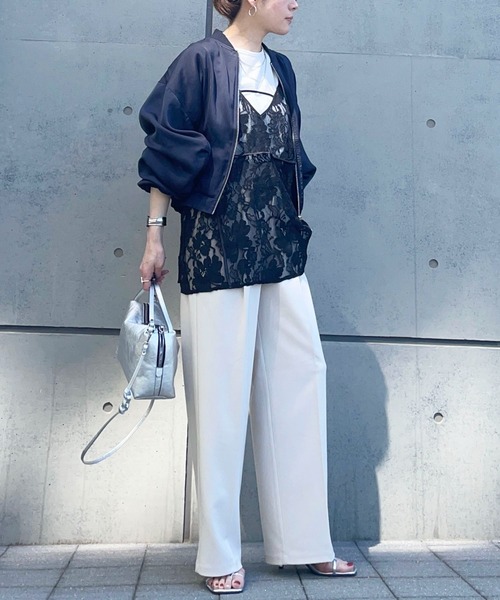 シャーリングスリーブTシャツ+レースキャミソールSET（Tシャツ/カットソー）｜AnriettMusee（アンリエットミュゼ）