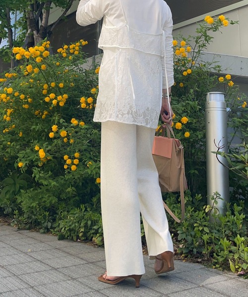 シャーリングスリーブTシャツ+レースキャミソールSET（Tシャツ/カットソー）｜AnriettMusee（アンリエットミュゼ）