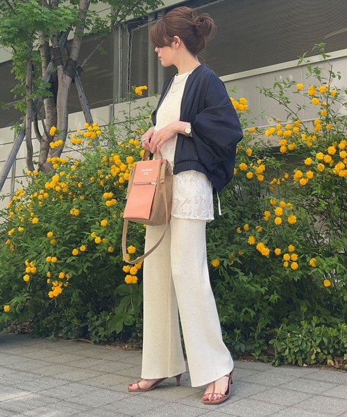 シャーリングスリーブTシャツ+レースキャミソールSET（Tシャツ/カットソー）｜AnriettMusee（アンリエットミュゼ）