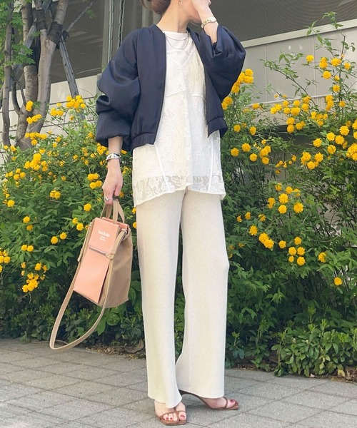 シャーリングスリーブTシャツ+レースキャミソールSET（Tシャツ/カットソー）｜AnriettMusee（アンリエットミュゼ）