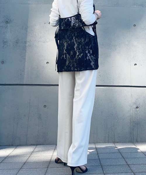 シャーリングスリーブTシャツ+レースキャミソールSET（Tシャツ/カットソー）｜AnriettMusee（アンリエットミュゼ）