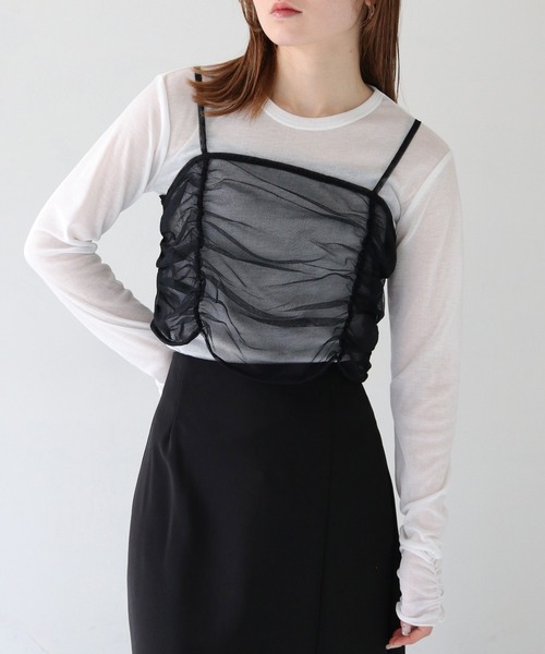 HER CLOSET（ハークローゼット）の「【vingtrois】チュールビスチェセットTシャツ（Tシャツ/カットソー・レディース・ブラック/オフホワイト/ライトベージュ・M）」の13枚目の写真