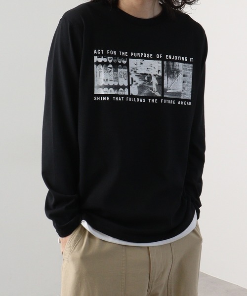 FUNALIVE(ファンアライブ)の「フォトプリントロングスリーブTシャツ(Tシャツ/カットソー・メンズ・ホワイト/ホワイト系その他/ライトグレー/スミクロ/ラベンダー/ミント/ホワイト系その他2/ブラック系その他/グレイッシュベージュ/サックスブルー/ブラック/ペールイエロー・M/L/LL)」の6枚目の写真