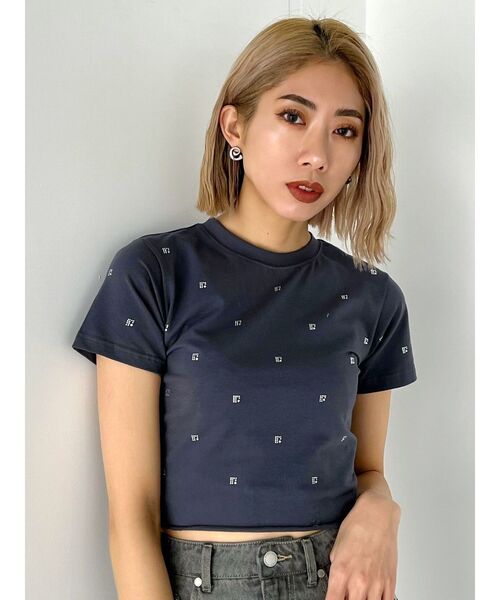EMODA(エモダ)の「ドットストーンコンパクトTシャツ(Tシャツ/カットソー・レディース・ネイビー/ホワイト/ブラック/グレー・FREE)」の4枚目の写真
