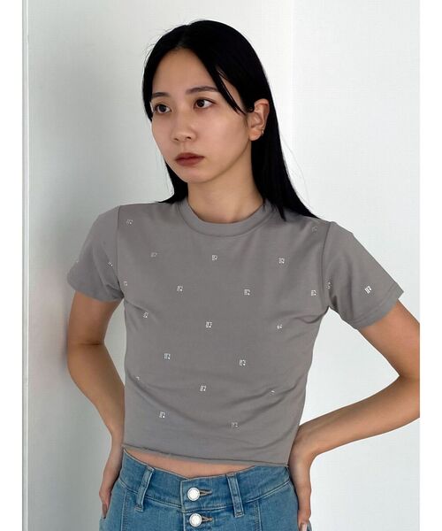 EMODA(エモダ)の「ドットストーンコンパクトTシャツ(Tシャツ/カットソー・レディース・ネイビー/ホワイト/ブラック/グレー・FREE)」の3枚目の写真