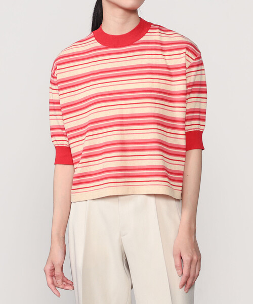 MEYAME（メヤメ）の「MEYAME | 〈別注〉コットン 半袖ボーダーニットTシャツ WOMEN（ニット/セーター・レディース・C/A/B・F）」の2枚目の写真