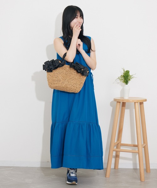 KATHARINE ROSS（キャサリンロス）の「【KATHARINE ROSS】WEB限定 フリルペーパーバッグ（かごバッグ・レディース・ベージュ/ブラック・MEDIUM）」の8枚目の写真