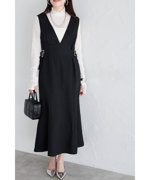 &. NOSTALGIA（アンドドットノスタルジア）の「【ZOZO限定】ツイードライクウエストサイドベルトジャンスカ（ジャンパースカート・レディース・ブラック・M）」の2枚目の写真