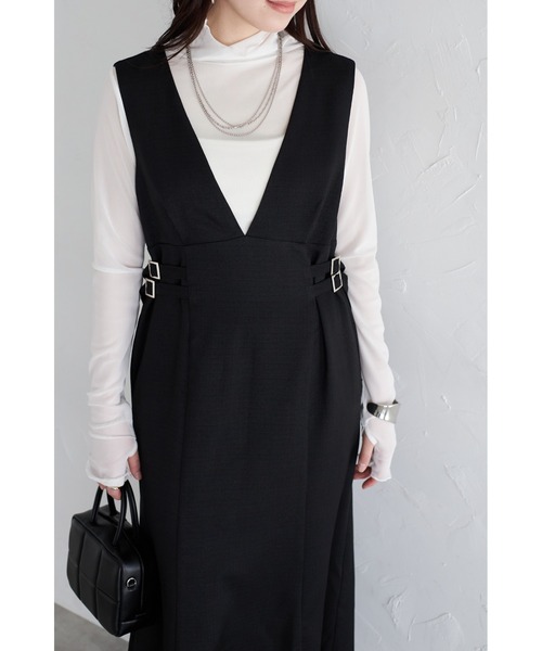 &. NOSTALGIA（アンドドットノスタルジア）の「【ZOZO限定】ツイードライクウエストサイドベルトジャンスカ（ジャンパースカート・レディース・ブラック・M）」の4枚目の写真