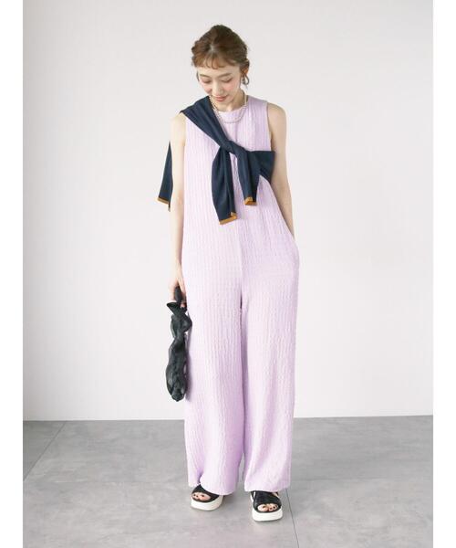 Lugnoncure（ルノンキュール）の「シュリンク無地オールインワン（サロペット/オーバーオール・レディース・ベージュ/パープル/ブラック・F）」の10枚目の写真