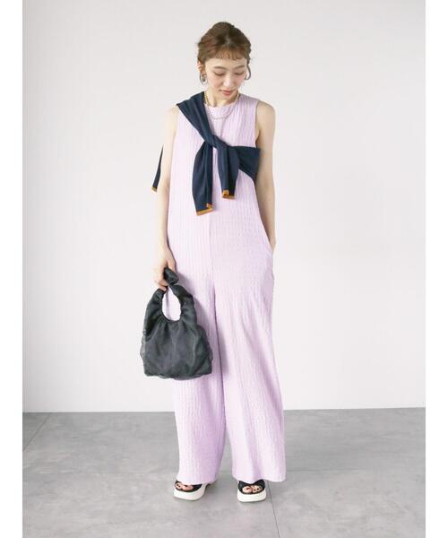Lugnoncure（ルノンキュール）の「シュリンク無地オールインワン（サロペット/オーバーオール・レディース・ベージュ/パープル/ブラック・F）」の9枚目の写真