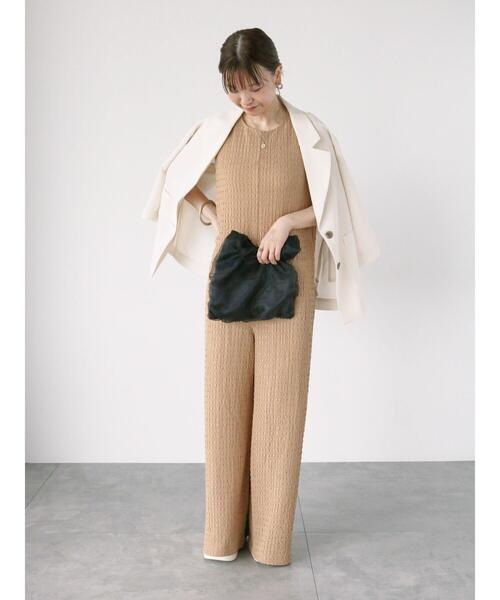 Lugnoncure（ルノンキュール）の「シュリンク無地オールインワン（サロペット/オーバーオール・レディース・ベージュ/パープル/ブラック・F）」の8枚目の写真