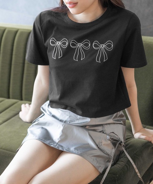 3.3 Field Trip （3.3フィールドトリップ）の「3.3 Field Trip／シシュウリボンT（Tシャツ/カットソー・レディース・ブラック/ホワイト・FREE）」の2枚目の写真