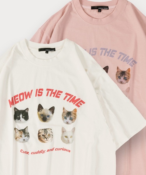 SlashDate（スラッシュデイト）の「イヌネコプリント 半袖Tシャツ アニマルプリント オーバーサイズ バックプリント（Tシャツ/カットソー・メンズ・ホワイト/ブラック/ピンク/ホワイト系その他・M/L）」の2枚目の写真