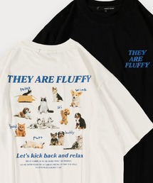 SlashDate | イヌネコプリント 半袖Tシャツ アニマルプリント オーバーサイズ バックプリント(Tシャツ/カットソー)