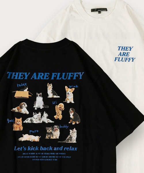 SlashDate（スラッシュデイト）の「イヌネコプリント 半袖Tシャツ アニマルプリント オーバーサイズ バックプリント（Tシャツ/カットソー・メンズ・ホワイト/ブラック/ピンク/ホワイト系その他・M/L）」の3枚目の写真