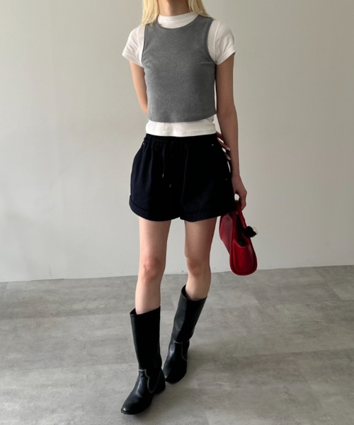 GIUNON（ジウノン）の「stretch american sleeve tank / ストレッチアメリカンスリーブタンク（タンクトップ・レディース・グレー・FREE）」の2枚目の写真