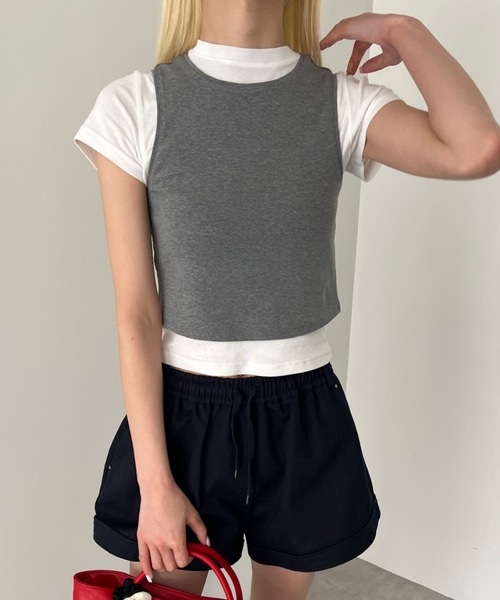 GIUNON（ジウノン）の「stretch american sleeve tank / ストレッチアメリカンスリーブタンク（タンクトップ・レディース・グレー・FREE）」の5枚目の写真