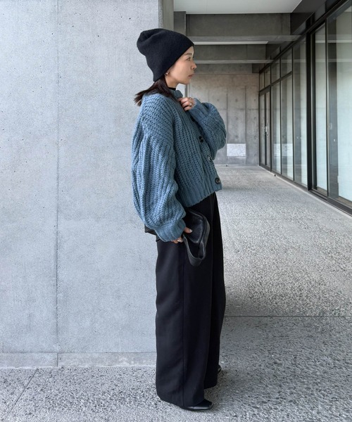 新品 レザレクション 黒カーディガン セール】ボリュームスリーブオーバーカーディガン（カーディガン