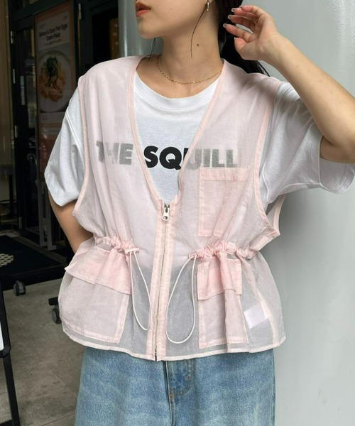 CIAOPANIC TYPY（チャオパニックティピー）の「シアーナイロンフィッシングクロップド丈ベスト（ベスト・レディース・ホワイト/ブラック/ピンク/カーキ・ONE SIZE）」の4枚目の写真