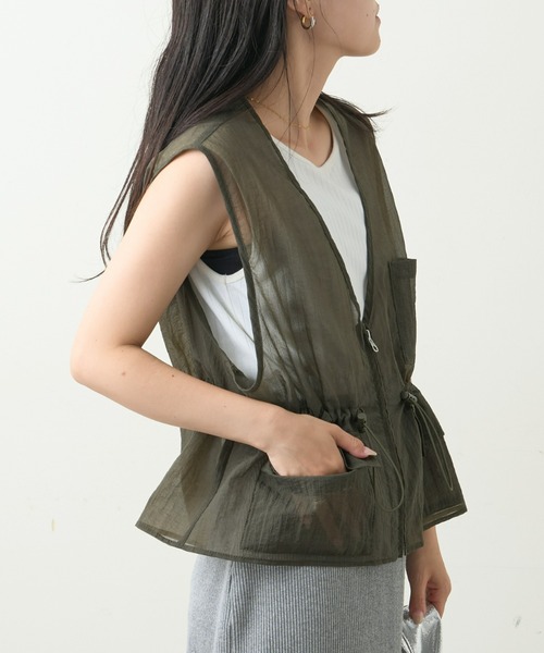 CIAOPANIC TYPY（チャオパニックティピー）の「シアーナイロンフィッシングクロップド丈ベスト（ベスト・レディース・ホワイト/ブラック/ピンク/カーキ・ONE SIZE）」の13枚目の写真