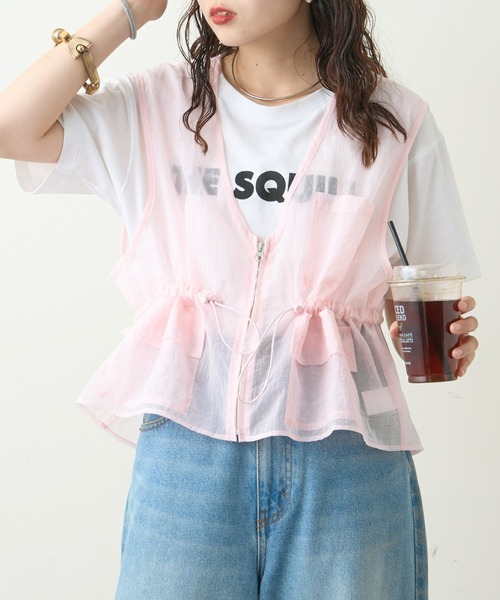 CIAOPANIC TYPY（チャオパニックティピー）の「シアーナイロンフィッシングクロップド丈ベスト（ベスト・レディース・ホワイト/ブラック/ピンク/カーキ・ONE SIZE）」の21枚目の写真