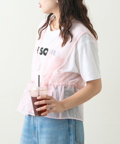 CIAOPANIC TYPY（チャオパニックティピー）の「シアーナイロンフィッシングクロップド丈ベスト（ベスト・レディース・ホワイト/ブラック/ピンク/カーキ・ONE SIZE）」の22枚目の写真