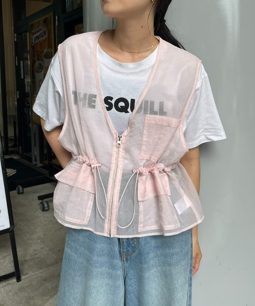 CIAOPANIC TYPY（チャオパニックティピー）の「シアーナイロンフィッシングクロップド丈ベスト（ベスト・レディース・ホワイト/ブラック/ピンク/カーキ・ONE SIZE）」の18枚目の写真