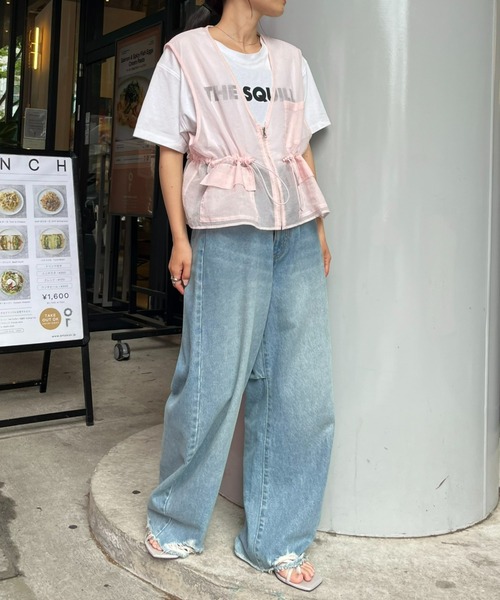 CIAOPANIC TYPY（チャオパニックティピー）の「シアーナイロンフィッシングクロップド丈ベスト（ベスト・レディース・ホワイト/ブラック/ピンク/カーキ・ONE SIZE）」の19枚目の写真