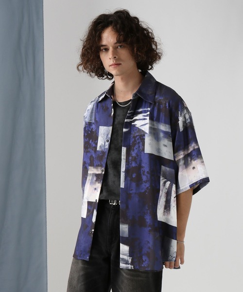 HARE（ハレ）の「グロッシーコラージュプリントシャツ(HARE)（シャツ/ブラウス・メンズ・ホワイト/ブルー/ブラック・FREE）」の8枚目の写真