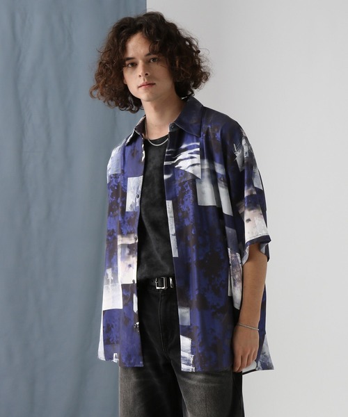 HARE（ハレ）の「グロッシーコラージュプリントシャツ(HARE)（シャツ/ブラウス・メンズ・ホワイト/ブルー/ブラック・FREE）」の9枚目の写真
