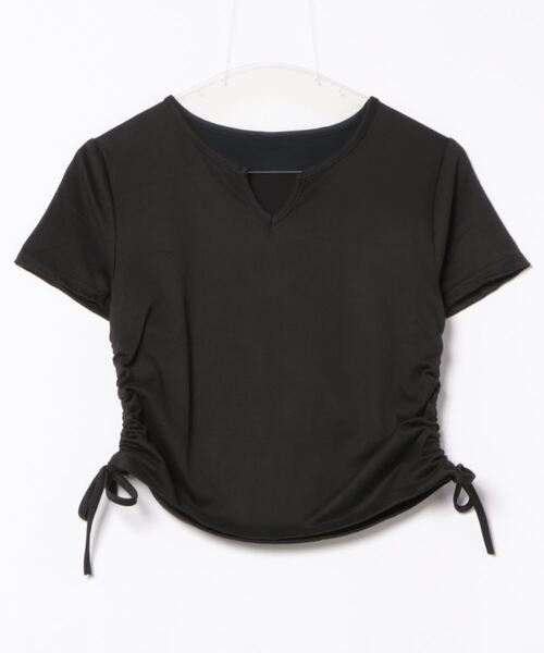 Mignonjour(ミニョンジュール)の「FReePLACe/サイドシャーリングトップス X12238(Tシャツ/カットソー・レディース・ブラック/ホワイト・LARGE/MEDIUM)」の6枚目の写真
