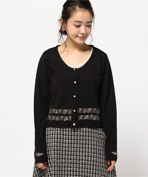 axes femme（アクシーズファム）の「楽譜刺繍カーディガン（カーディガン/ボレロ・レディース・ブラック/ワイン/キナリ/ブラウン・MEDIUM）」の5枚目の写真