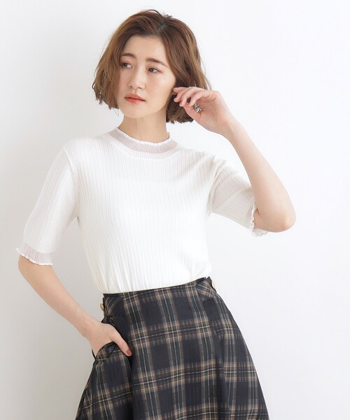 grove(グローブ)の「◆シアーフリル5分袖リブニットプルオーバー(ニット/セーター・レディース・ブラック/オフホワイト/ブラック系2・01/02/03/04/05)」の2枚目の写真