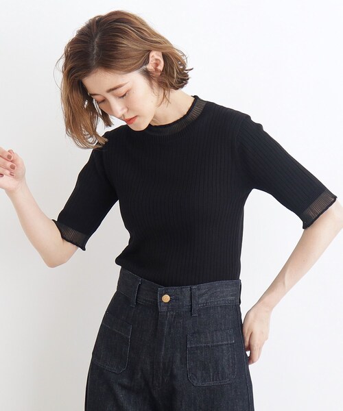 grove(グローブ)の「◆シアーフリル5分袖リブニットプルオーバー(ニット/セーター・レディース・ブラック/オフホワイト/ブラック系2・01/02/03/04/05)」の12枚目の写真
