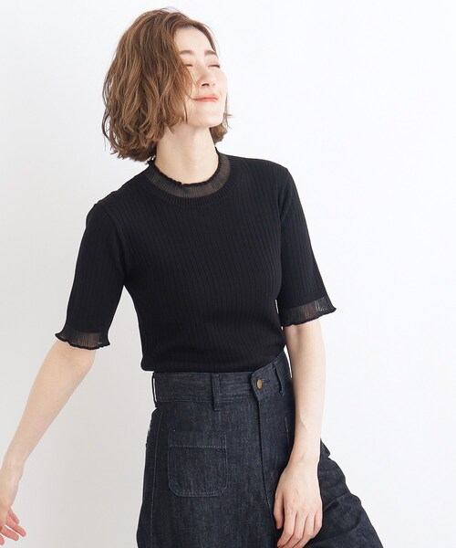 grove(グローブ)の「◆シアーフリル5分袖リブニットプルオーバー(ニット/セーター・レディース・ブラック/オフホワイト/ブラック系2・01/02/03/04/05)」の13枚目の写真
