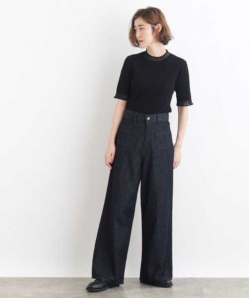 grove(グローブ)の「◆シアーフリル5分袖リブニットプルオーバー(ニット/セーター・レディース・ブラック/オフホワイト/ブラック系2・01/02/03/04/05)」の14枚目の写真