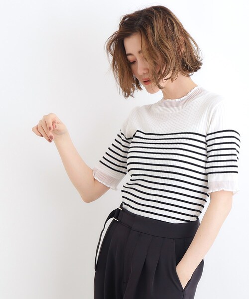 grove(グローブ)の「◆シアーフリル5分袖リブニットプルオーバー(ニット/セーター・レディース・ブラック/オフホワイト/ブラック系2・01/02/03/04/05)」の17枚目の写真
