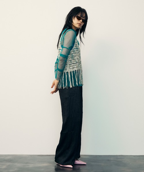 uyu.（ウユ）の「Shiny Washer Easy Pants / シャイニーワッシャーイージーパンツ【uyu./ウユ】（スラックス・レディース・シルバー/シルバー系その他/ブラック・FREE）」の12枚目の写真