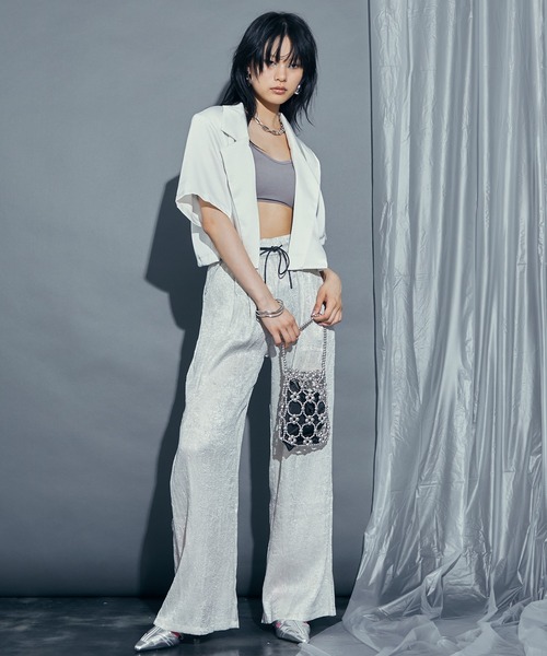 uyu.（ウユ）の「Shiny Washer Easy Pants / シャイニーワッシャーイージーパンツ【uyu./ウユ】（スラックス・レディース・シルバー/シルバー系その他/ブラック・FREE）」の20枚目の写真