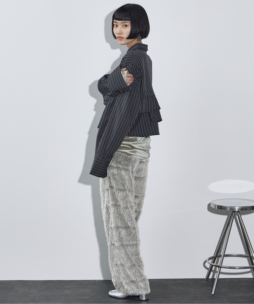 セール】ピンストライプラッフルヘムクロップドシャツ（シャツ