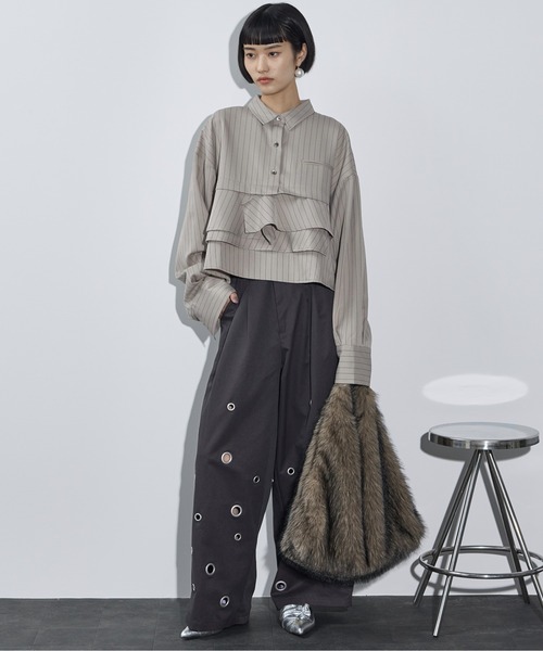 セール】ピンストライプラッフルヘムクロップドシャツ（シャツ