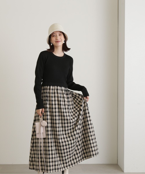 N.（N. Natural Beauty Basic）（エヌエヌナチュラルビューティーベーシック）の「◆◇長袖リブニットドッキングワンピース（ワンピース・レディース・ブラック/グレー・SMALL/MEDIUM）」の3枚目の写真