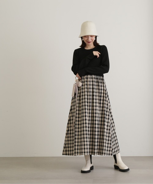 N.（N. Natural Beauty Basic）（エヌエヌナチュラルビューティーベーシック）の「◆◇長袖リブニットドッキングワンピース（ワンピース・レディース・ブラック/グレー・SMALL/MEDIUM）」の6枚目の写真